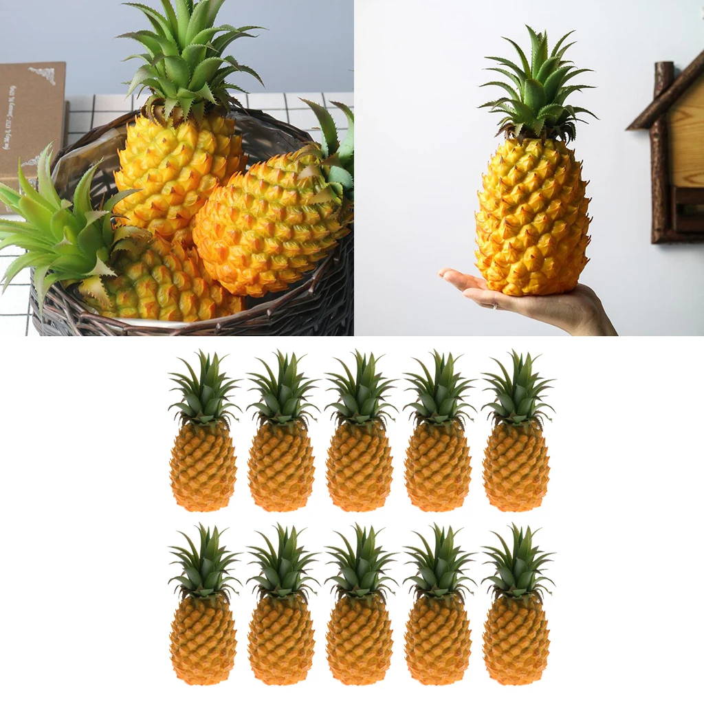 

10pcs 23cm Lifelike Artificial Pineapple Plastic Decorative Fruits Food Kitchen Dining Display Tabletop Ornament