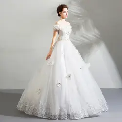 Элегантный бальное платье свадебное белый роскошные цветы с открытыми плечами кружево Простой Свадебные платья «горный хрусталь» 2018