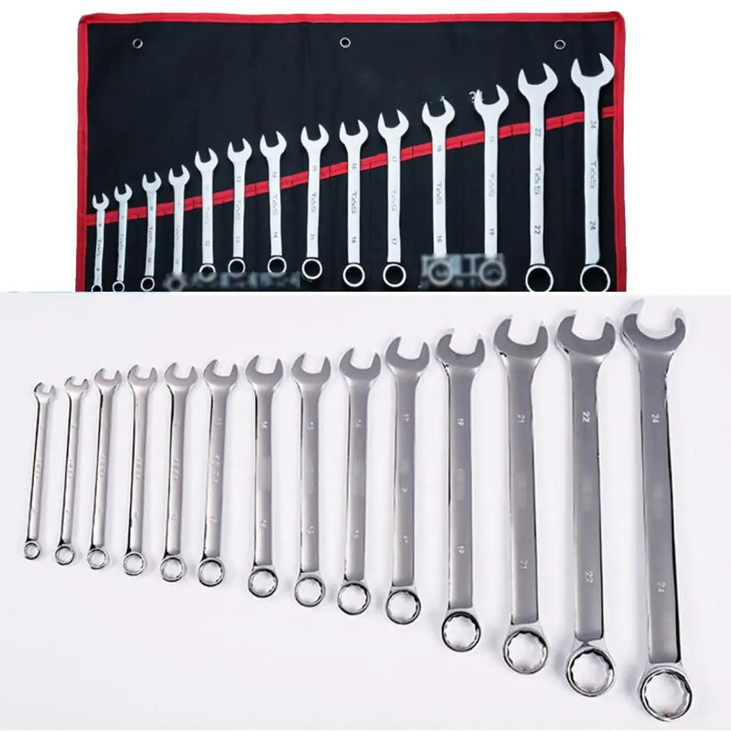 

8-24 MM 14 PCS Combination Wrench Spanners Hardware Tools Polished Chrome Machine Repair As picture Set