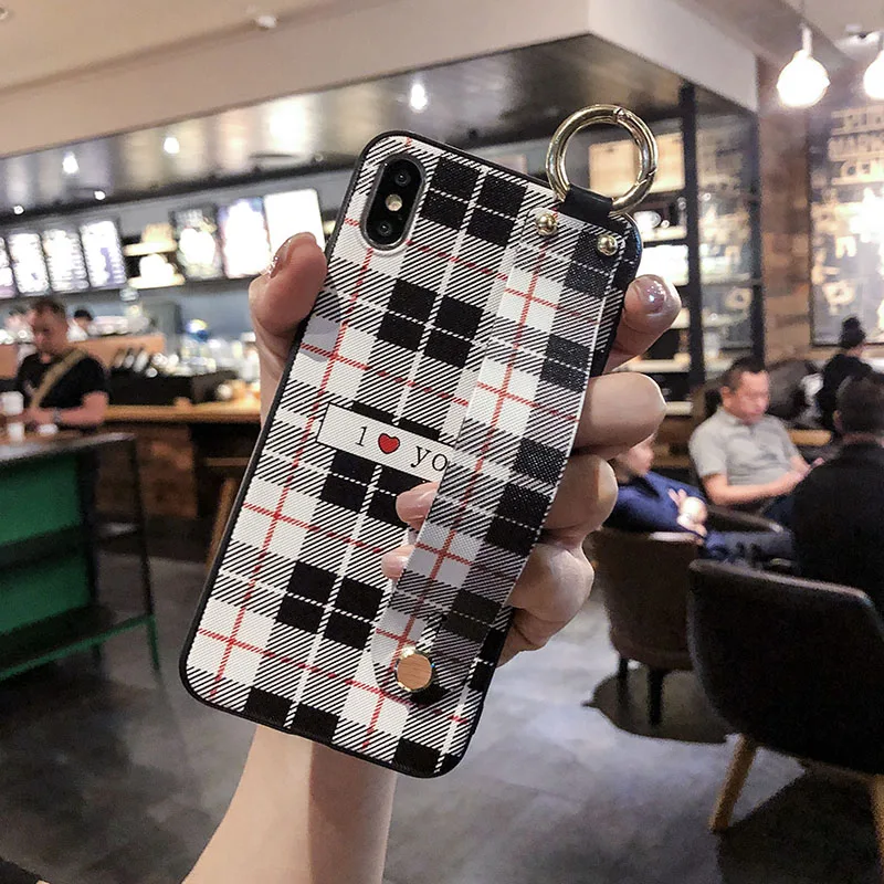 

Grid Pattern Phone Cases For Huawei Honor 8X Play Wrist Strap Case Hard PC Cover For Huawei Nova 2 2S 3 3I 3E Kickstand Coque