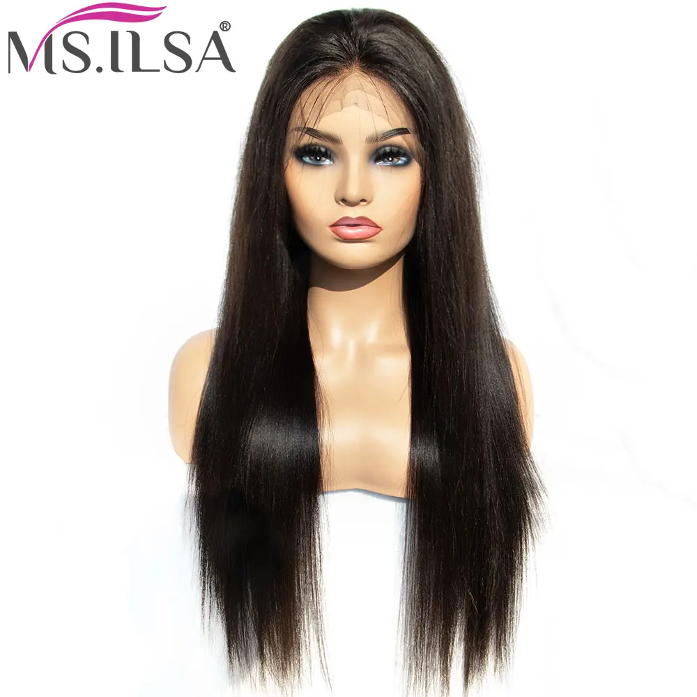 Полный парик шнурка 250 плотность с Baby Hair светильник Yaki прямые человеческие волосы