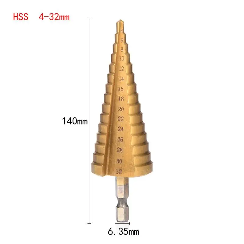 

4-32mm HSS 4241 Steel Large Step Cone Titanium Coated Metal Drill Bit Cut Tool Set Hole Cutter Wholesale