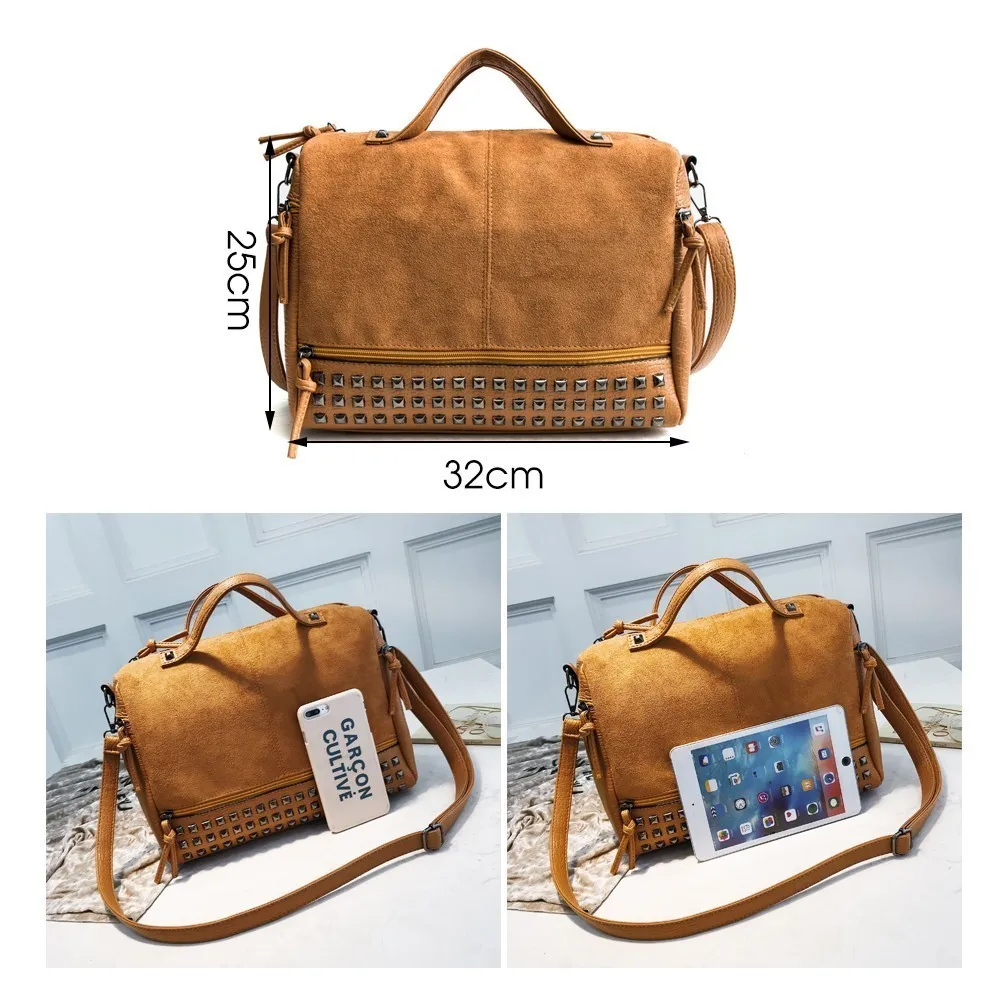 هيرالد الأزياء خمر Nubuck جلد حقائب سيدات برشام أكبر النساء حقيبة كتف دراجة نارية حقيبة ساعي الأعلى مقبض حقيبة هيرالد الأزياء خمر Nubuck جلد حقائب سيدات برشام أكبر النساء حقيبة كتف دراجة نارية حقيبة ساعي الأعلى مقبض حقيبة