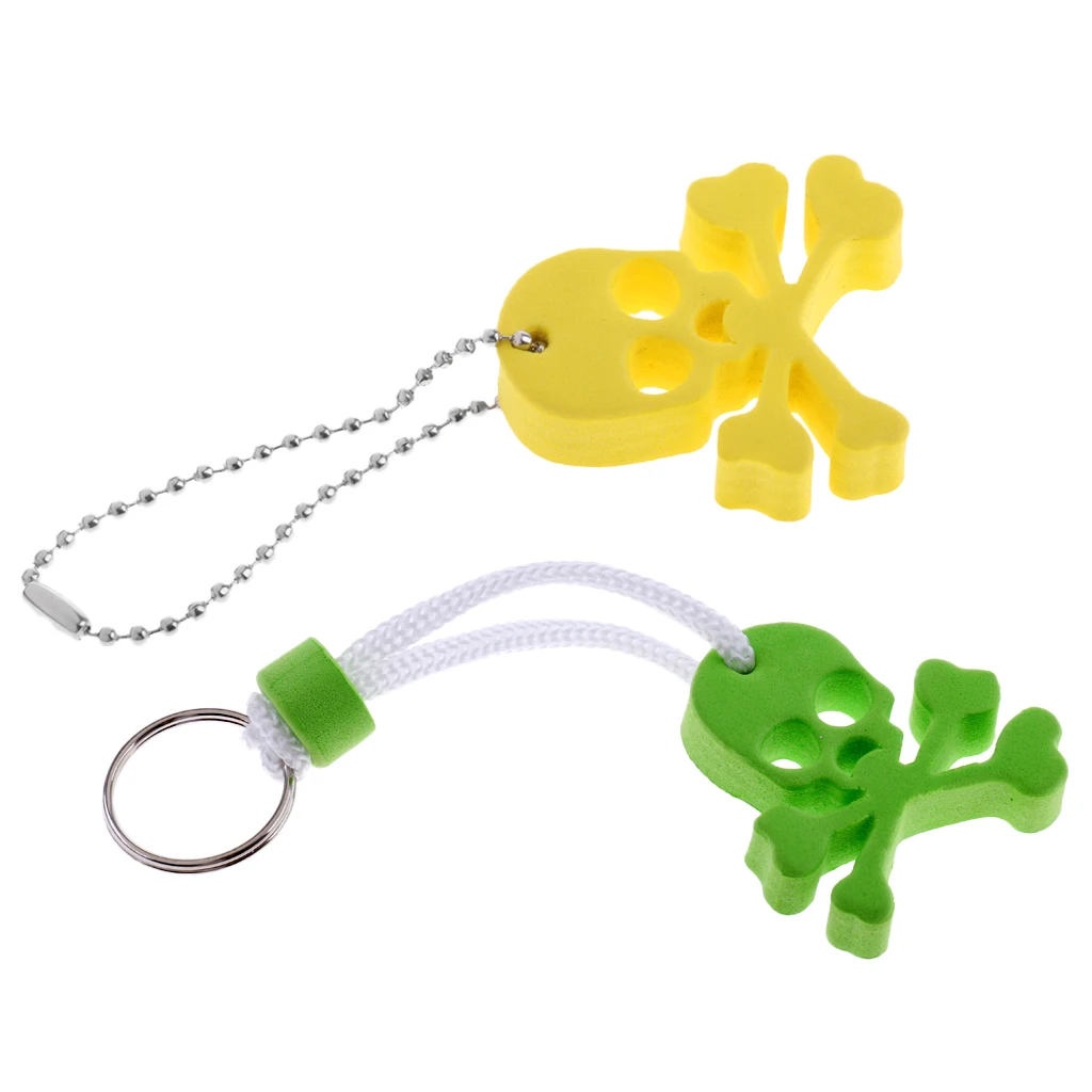 

2 Pieces Green Yellow Skull Skeleton Shaped Floating Key Ring Boat Yacht Sailing Water Buoyant Key Chain EVA