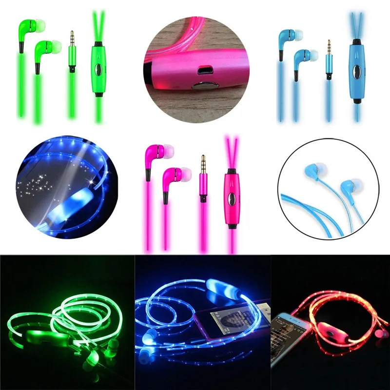 

DOITOP 3.5mm Jack Luminous Glowing In-ear Earphone LED Night Light In ear earphones Flat Earbuds Glow in the Dark Headset