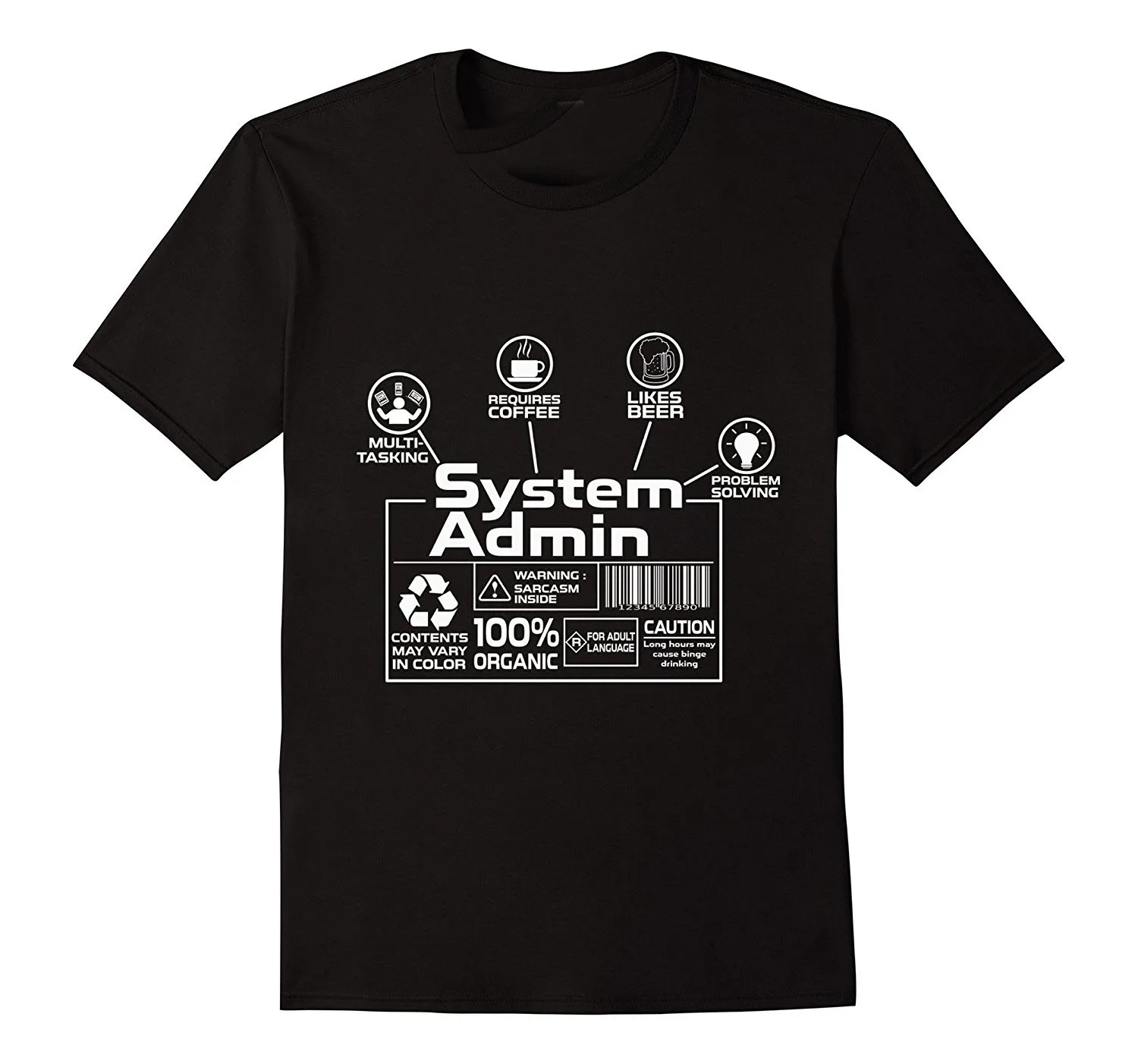 Системный администратор Забавный пивной любящий Sys Admin Gift Tee Футболка с коротким