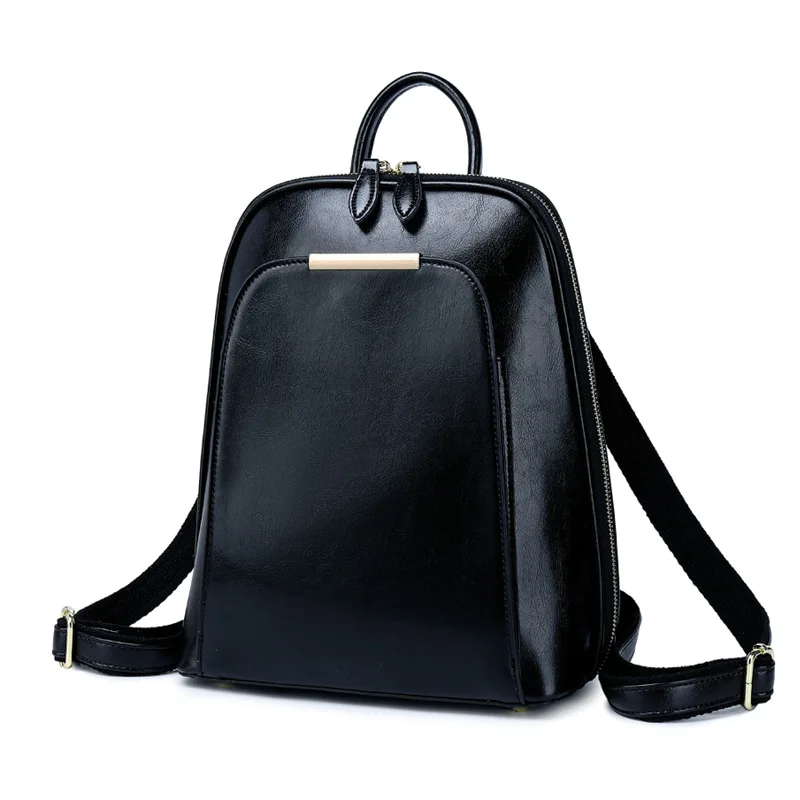 

Genuine Leather Grils School Book Bag Daypack Shoulder Bags Fashion Female Knapsack Oil Wax Cowhide Women Backpack Rucksack