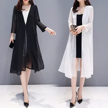 

Beach Cover Up Air Conditioning Shirt Women Summer Sun Protection Beachwear Clothing Chiffon Cardigan Coat Plus Size Thin Shirt