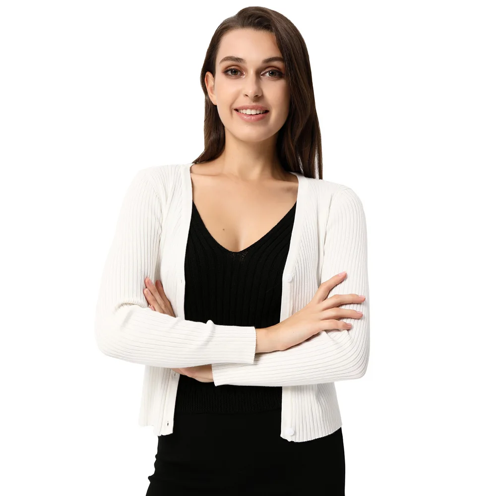 fashion fall thin short Women cardigan coats Long Sleeve V