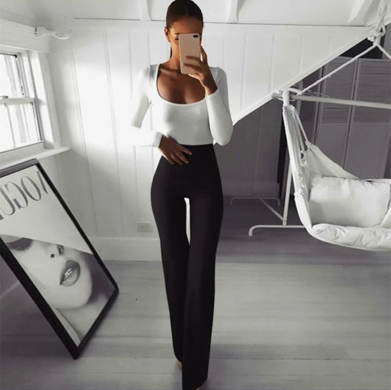 

Women's Flare Pants Bell Bottom Sweatpants Sportswear OL Spring Autumn High elasticity Trousers Women Soft Track Pants Lady