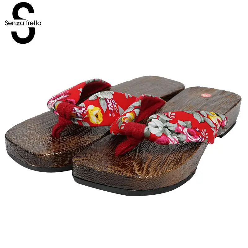 

Senza Fretta Summer Women Shoes Wooden Sandals Fashion Outdoor Cork Slippers Leisure Shoes Women Floral Sandals Sandals Women