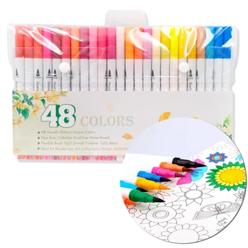 

48 Colors Dual-Tip Washable Painting Marker Pens Colorful Drawing Watercolor Marker Pens Brush Drawing Painting Calligraphy Toy