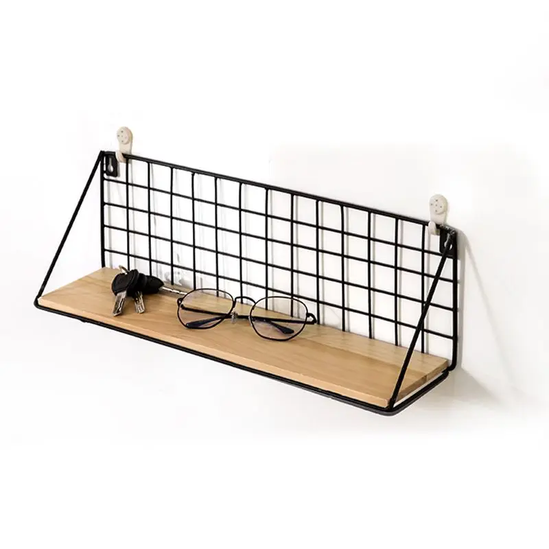 

Wall Rack Iron Flower Vase Holder Multi-use Wooden & Iron Wall Sundries Holder Wall Shelf Storage Basket House Home Decor