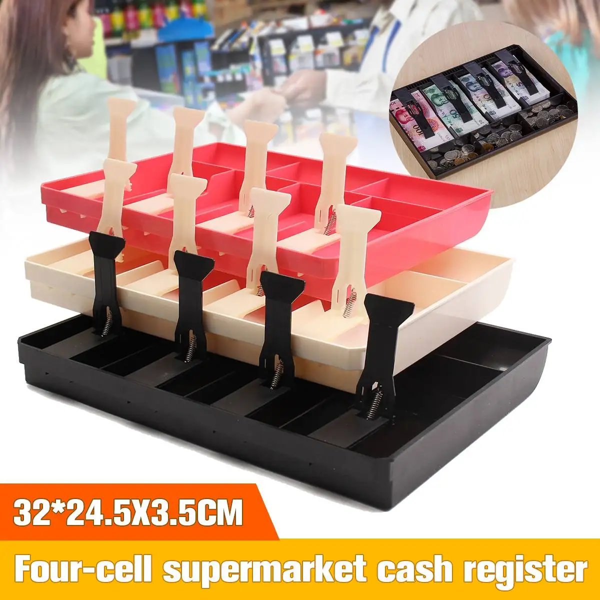 

Black/Pink/White Money Cash Coin Register Insert Tray Replacement Cashier Drawer Storage Register Tray Box Classify Store