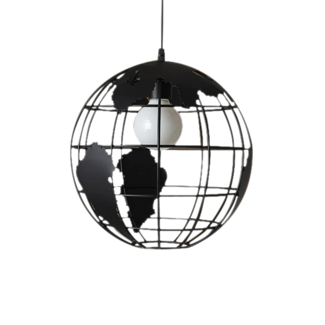 

Black creative loft continental single retro globe chandelier Modern metallic lounge café casual ceiling lamp