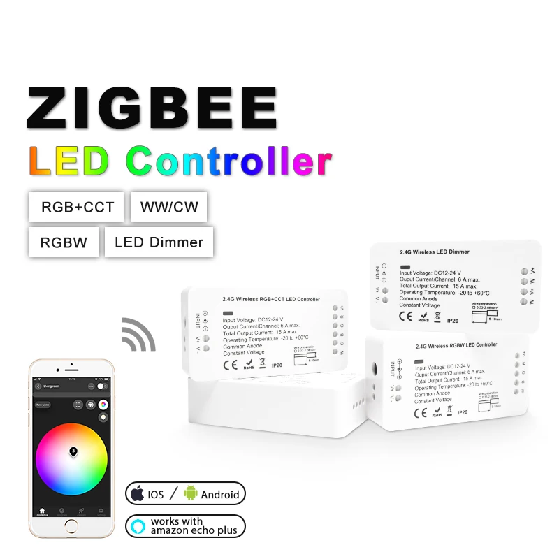 ZIGBEE ZLL RGBCCT RGBW RGB WWCW диммер Управление Лер, DC12/24 V, приложение Управление, Цвет и Яркость регулируемый, для Светодиодные ленты