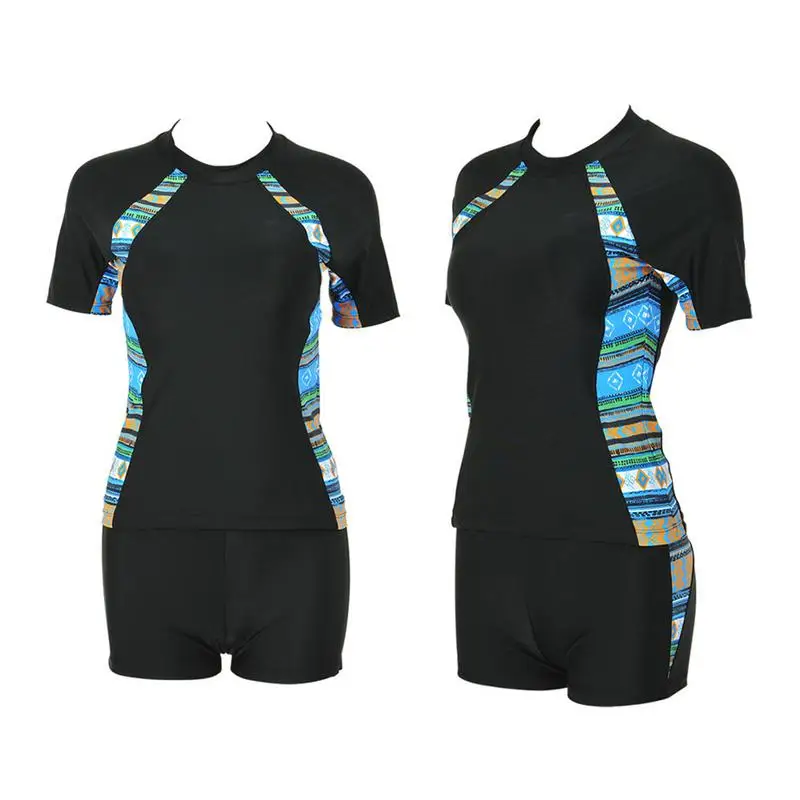 2019 Fashion Women Sportswear Beachwear Two-piece Set Swim Suit Solid Color Printing Short Sleeve Shirt High-waisted Boxer Short 2019 Fashion Women Sportswear Beachwear Two-piece Set Swim Suit Solid Color Printing Short Sleeve Shirt High-waisted Boxer Short