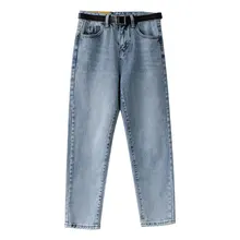 Джинсы бойфренда женские свободные вымытые прямые джинсы синие брюки для мамы джинсы для женщин обычная, высокая, на выход джинсы для женщин
