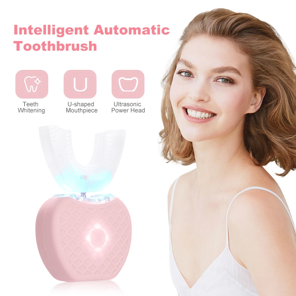 

U Shape Ultrasonic Electric Toothbrush With 4 Modes Timer 360 Degree Wireless Charging Oral Teeth Whitening Cleaning Rechargeabl