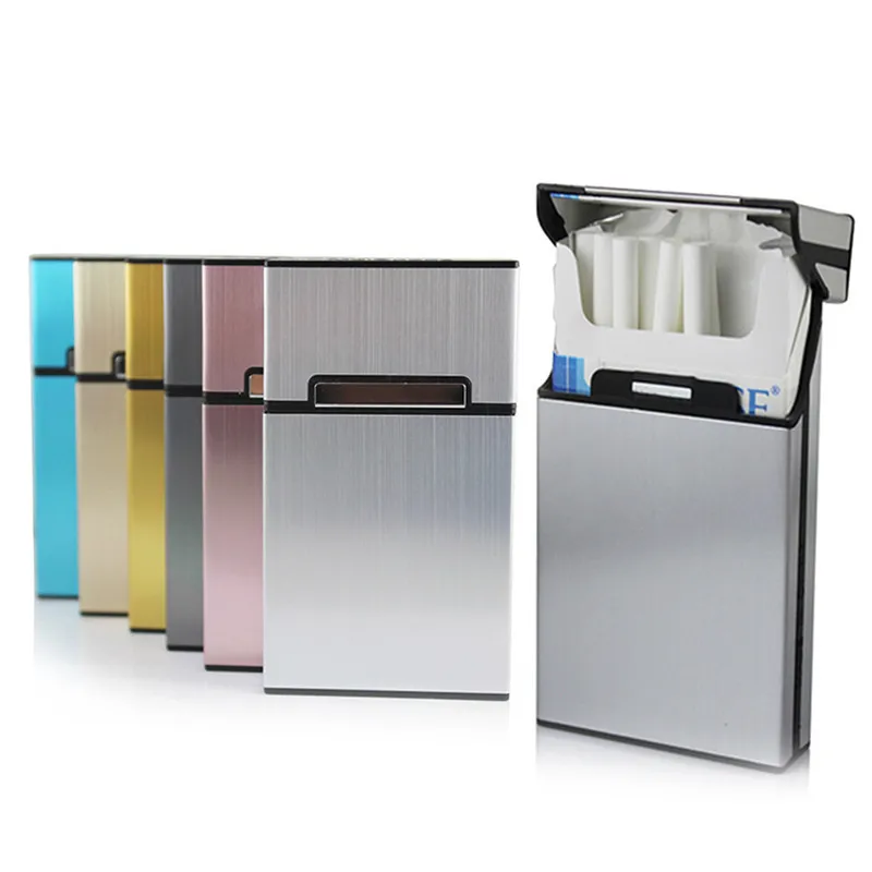 

2019 Personality Creative Aluminum Smoking Cigarette Case Fashion Men Cigar Tobacco Holder Pocket Box Storage Container Gift Box
