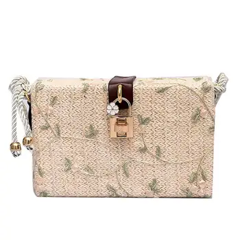 

Fashion Square Straw Bag Handbags Women Summer Rattan Bag Handmade Woven Beach Circle Bohemia Handbag With Pattern