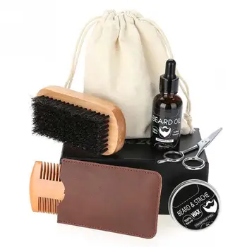 

New 7pcs Beard Care Kit Balm + Beard Oil + Comb + Brush + Scissor + Comb Bag + Cloth Bag Hair Growth Beard Care Set Kits for Men