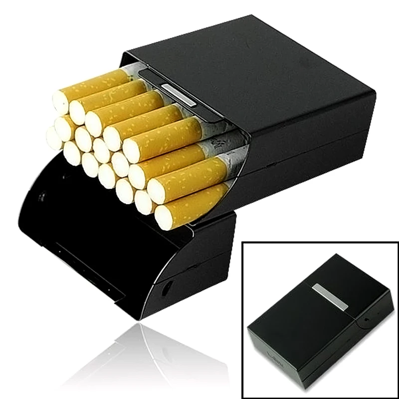 Алюминиевый металлический 20 чехол для сигарет Зажигалки Магнитный закрытый дизайн пряжка коробка для табака черный MD952
