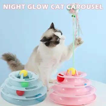 

Round 4-layer Pet Turntable Carousel Toy Removable LED Light Track Ball Interactive Tower Toy Set With Sounding Toy Ball For Cat