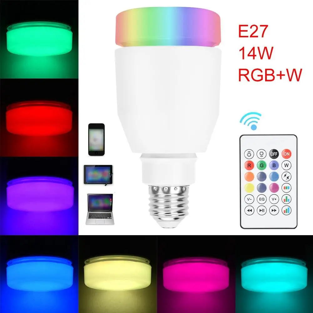 Умная лампа 14 Вт E27 RGB + W с дистанционным управлением Bluetooth волшебная яркая сменная