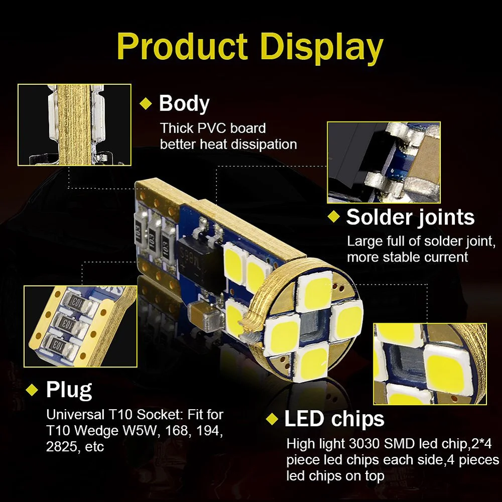 T10 168 Светодиодные Автомобильные лампы 4 шт. 194 W5W 12 Smd 3030 чипсет СВЕТОДИОДНЫЕ Лампы