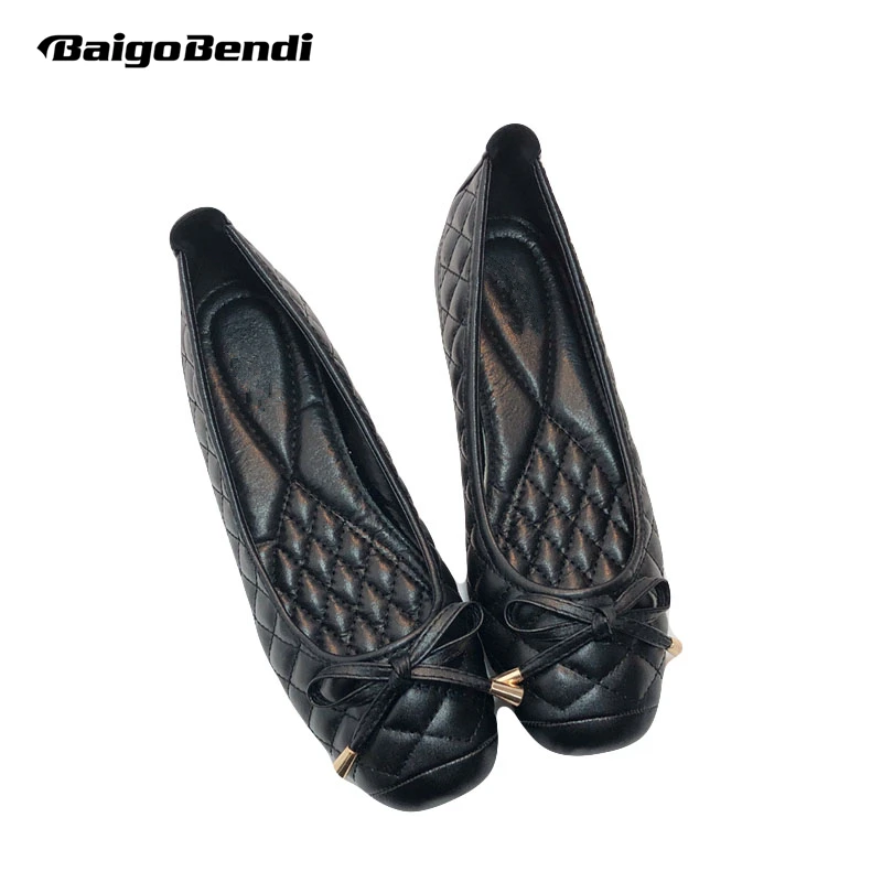 Classical Black Ballet Flats Woman Retro Square Toe Flat Shoes Shallow Mouth OL Work Shoes Comfortable Light Weight Flats