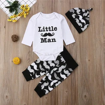 

Pudcoco 3Pcs Sets Newborn Baby Boy Beard Little Man Tops Romper +Long Pants Hat Outfits Clothes 0-18M