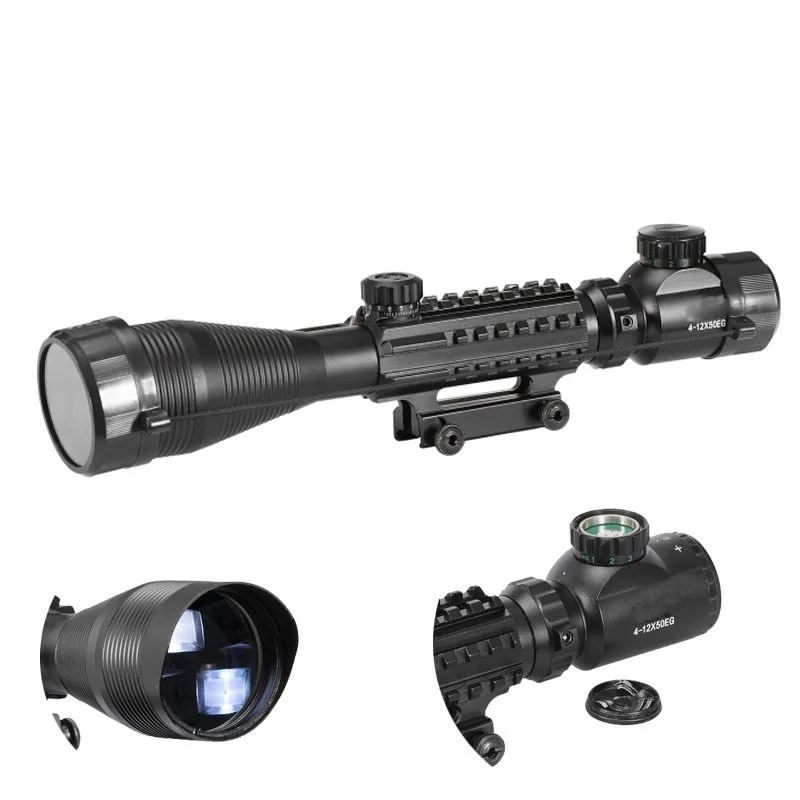 

4-12x50 Tactical Optical Rifle Scope Red Green Dual Illuminated Shockproof Scope Fit For 20mm Rail Hunting Airsoft