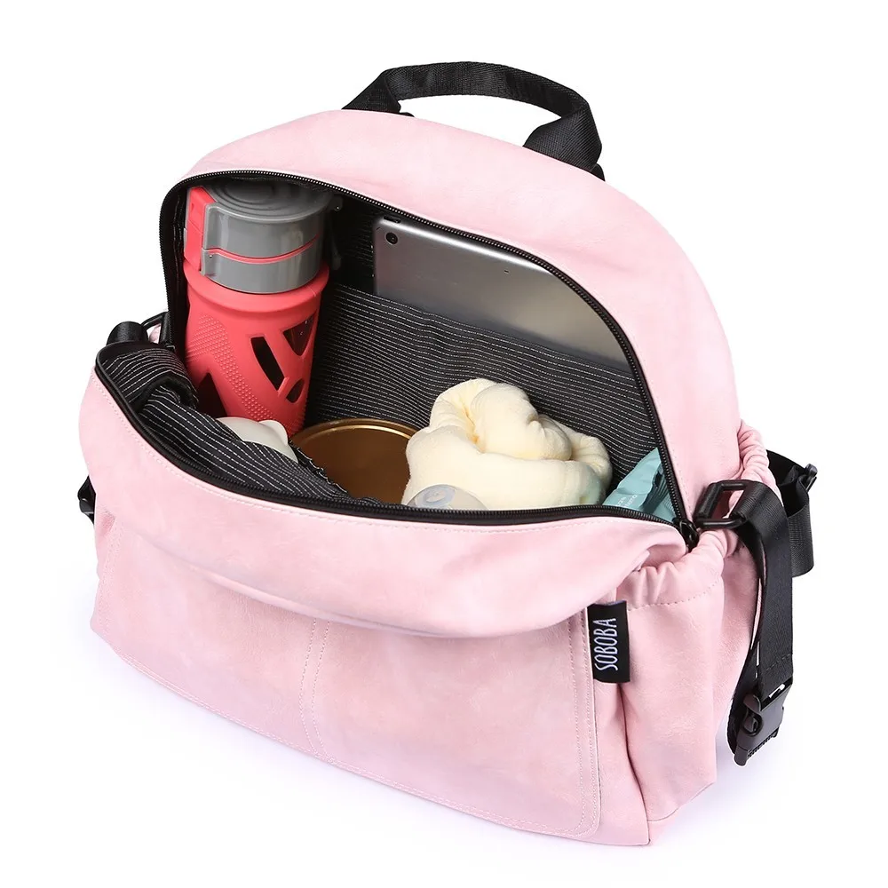 New Fashion Diaper Bag for Mother Pink Large Capacity Solid Baby Bag Backpack with 2 Straps Stylish