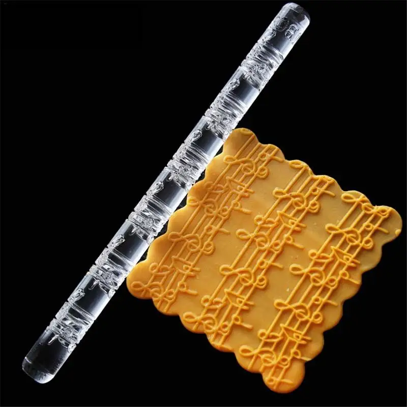 

16.2x1cm Transparent Acrylic Rolling Pin Music Note Pattern Embossing Roller Tools DIY Foudant Sugarcraft Cake Decoration