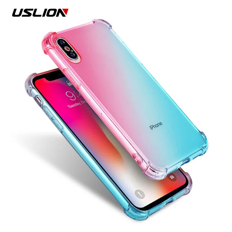 USLION Shockproof Case For iPhone 11 Pro 6s 7 8 Plus Gradient Transparent Soft Cover X XR XS Max TPU Protection |