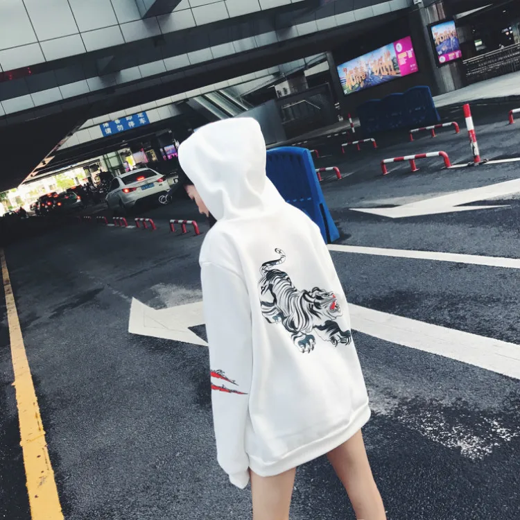 Модные женские новые корейские K Pop толстовки Harajuku Oversize характер печатных твердые