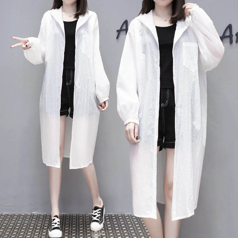 

Qiukichonson Hooded Sun-proof Women Long Shirt 2019 Pocket Letters Design Plus Size 4XL Puff Sleeve Casual Summer Whte Blouses