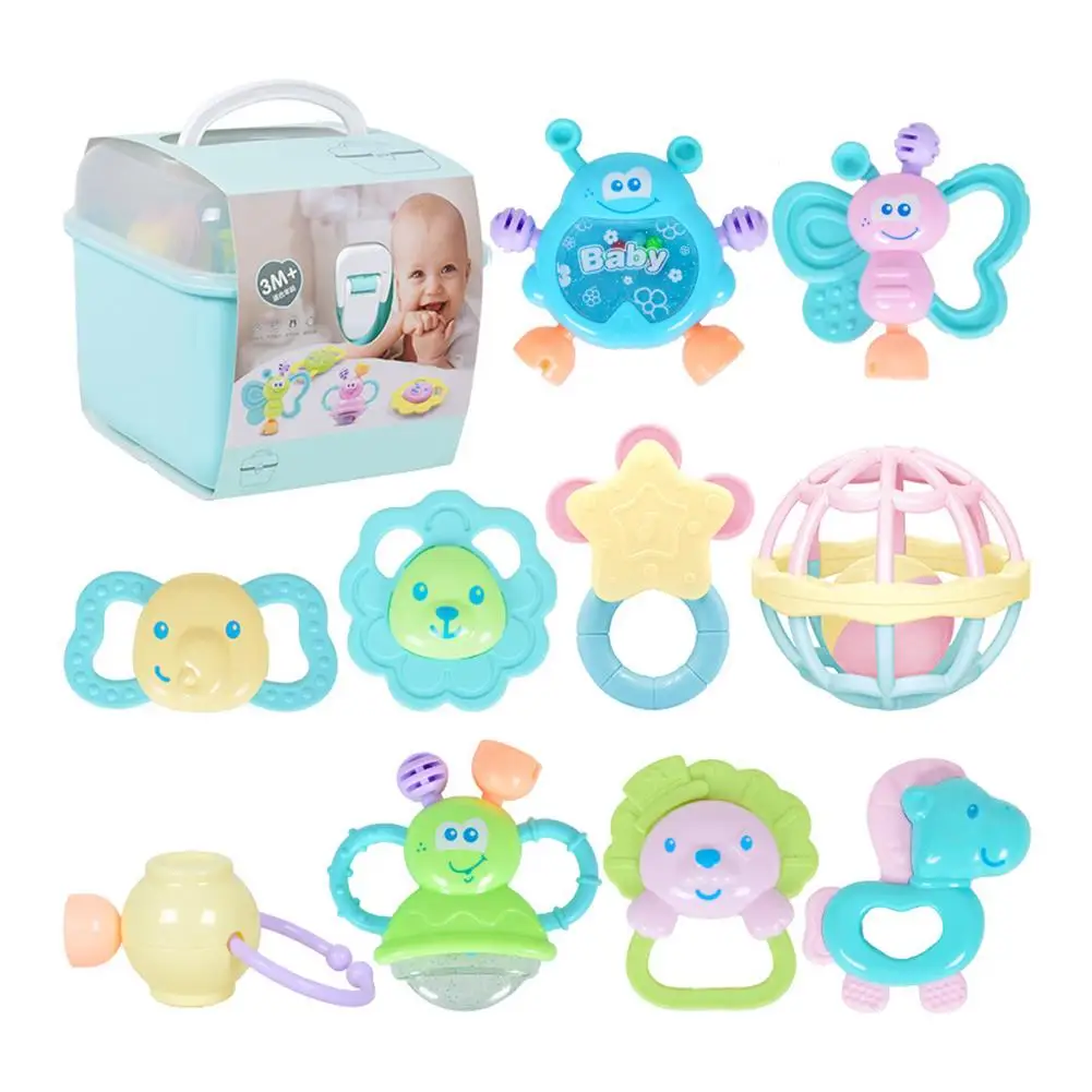 

0-1 Years Old Baby Teether Rattle Set Baby Toy For Newborn Baby Early Education Puzzle Teething Rattle Toys With Storage Box