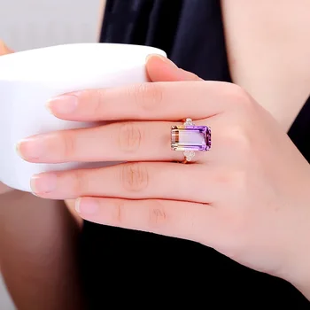 

14K Gold Jewelry pure amethyst Ring Anillo De Bague or Jaune Bizuteria Gemstone for Women bijoux femme anel anillos mujer Ring