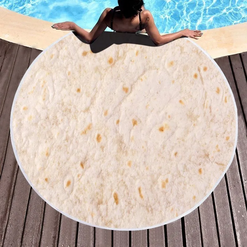 

Swimming Bath Towel 150cm Round Burrito Tortilla Food Design 300g Absorbent Microfiber Summer Beach Towel Picnic Blanket