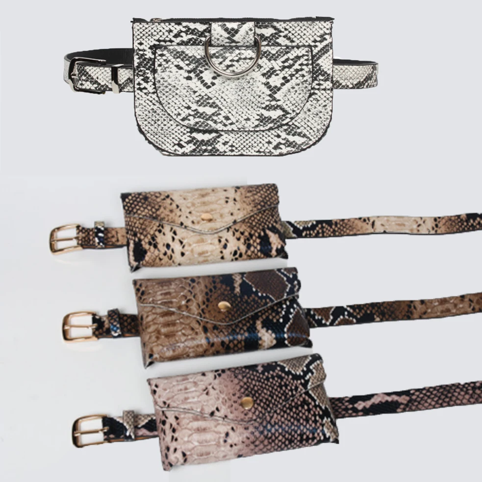 

Women Fanny Pack Vintage Serpentine Waist Pack High Quality PU Leather Phone Pouch Fashion Snake Skin Waist Bag Messenger Bags