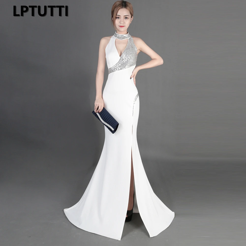 

LPTUTTI Crystal Split Sexy Halter New For Women Elegant Date Ceremony Party Prom Formal Gala Luxury Long Evening Dress A08