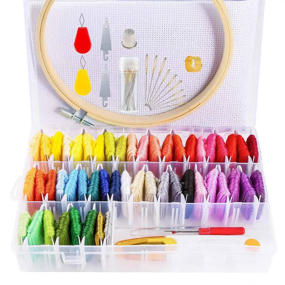 

1 Piece Embroidery Floss with Organizer Storage Box 48 Colors Embroidery Threads and 2 Metallic Threads with Floss Bobbins