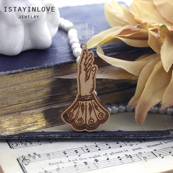 

Handmade Jewelry Making Supplies Beads Laser Cut Wood Upward Stretched Hand Charm For DIY Necklace Earring Brooch Ring BWP05-A 2