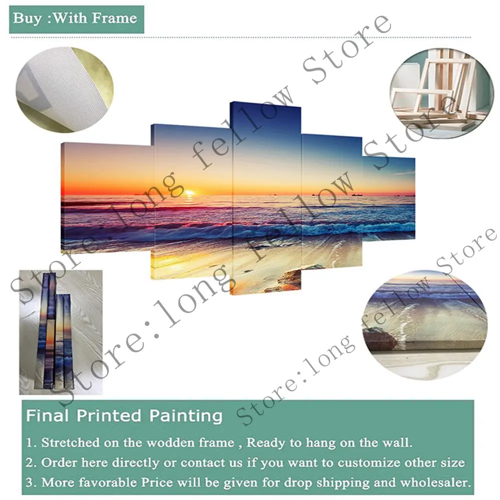 Blue Sea Waves Sunset Ocean Summer Nature Picture Artwork Canvas Print Summer Vacation Wall Art for Home Decor Drop shipping
