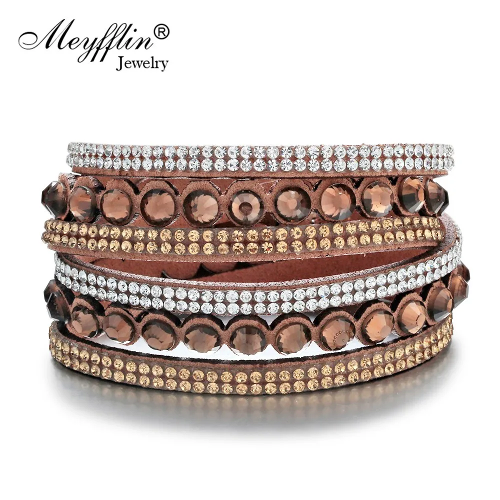 

Meyfflin Bohemian Multilayer Leather Wrap Bracelets & Bangles for Women Fashion Crystal Charm Bracelet Female Wristband Jewelry