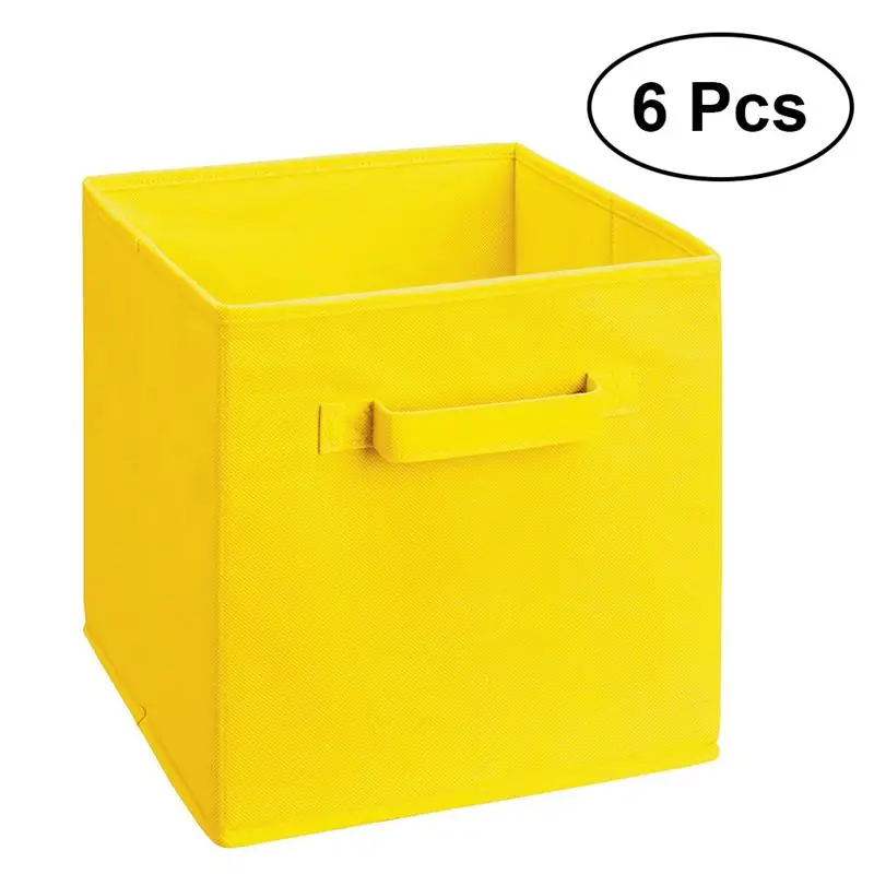 

6PCS Foldable Fabric Storage Cube Baskets Boxes Bins Organizer Toys Books Storage Collection Containers Drawers Yellow