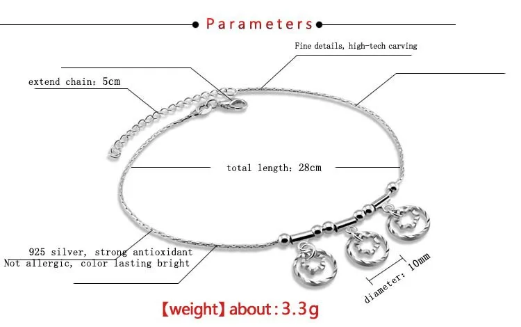 Модные Красивые ножные браслеты из серебра 925 пробы милые ножные браслеты для девушек очаровательные женские серебряные ювелирные изделия Женская одежда и аксессуары