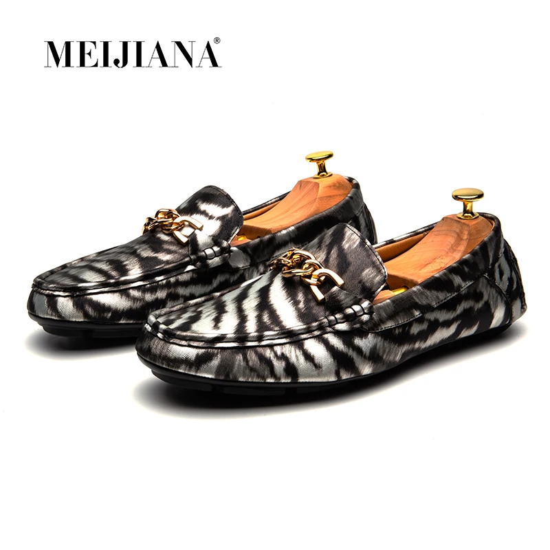 MEIJIANA/брендовая кожаная обувь для вождения; модные водонепроницаемые мокасины; мужская обувь на плоской подошве без застежки; мужские лоферы с рисунком зебры